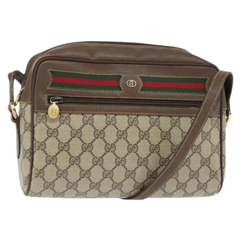 Authentic GUCCI GG Supreme Web Sherry Line Bag PVC Beige Gold 001 113 6472